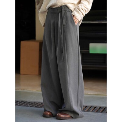 2025秋冬新款巴黎时髦摩登感压褶侧门襟西裤垂感阔腿潮流长裤女