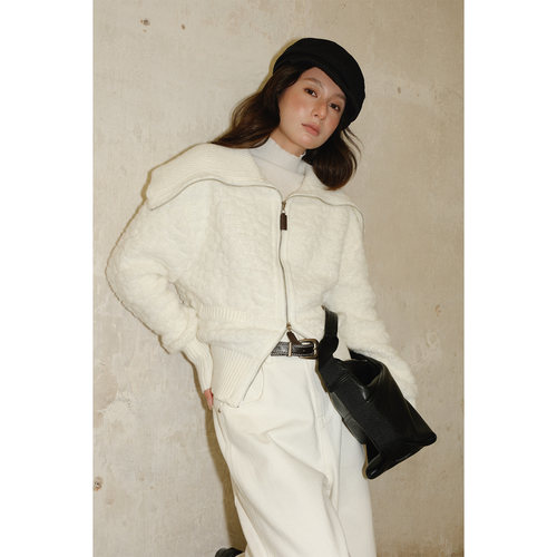 NEIHE-COMOSCMS2025年冬季新品气质海军领拉链开衫外套女毛衣