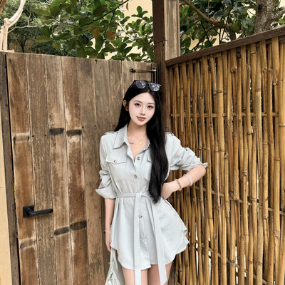 MEI ZI 美姿-26年早春通勤长袖衬衫+工装休闲短裤套装(配腰绳)