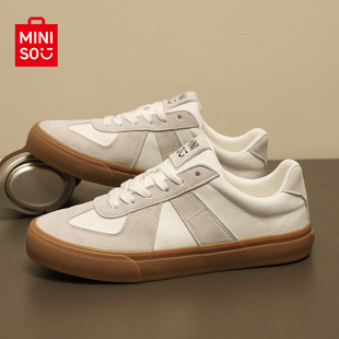 MINISO/名创优品鞋子男反绒皮运动滑板鞋情侣款德训鞋低帮帆布鞋