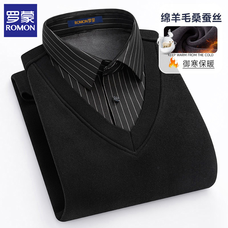 【羊毛混纺】罗蒙假两件针织衫男