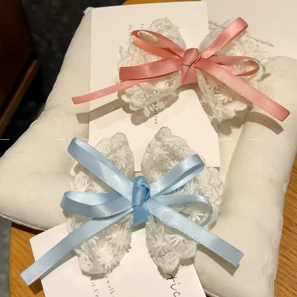 蕾丝蝴蝶结飘带发夹少女风甜美对夹侧边边夹头饰可爱发卡鸭嘴夹子