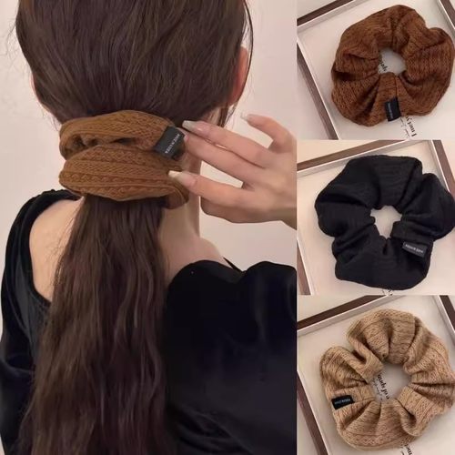 秋冬奶咖色布艺复古花纹大肠发圈女高马尾头花发绳皮套头绳发