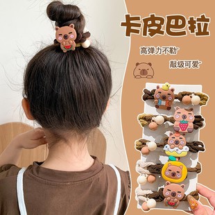 儿童卡皮巴拉编织发圈小女孩卡通发圈可爱女童丸子头马尾发圈发饰