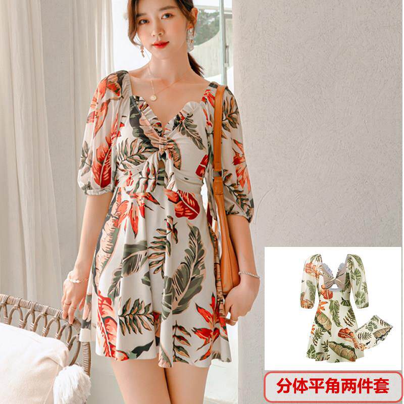 情侣游泳衣2025新款女保守遮肚显瘦两件式裙式泳装男沙滩泳裤泡温