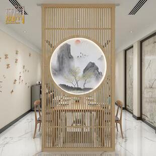 新中式木格栅板屏风隔断遮挡简约客厅实木中古风进门玄关现代酒店