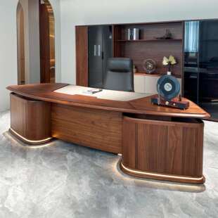 新中式实木老板桌北美黑胡桃木大班台现代高级感总裁办公桌椅定制