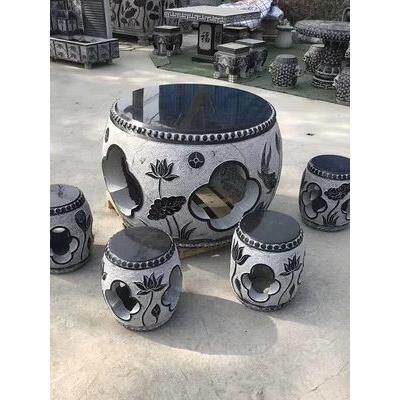 内蒙石雕石桌石凳青石庭院圆桌椅一套花园茶桌天然大理石桌子摆件