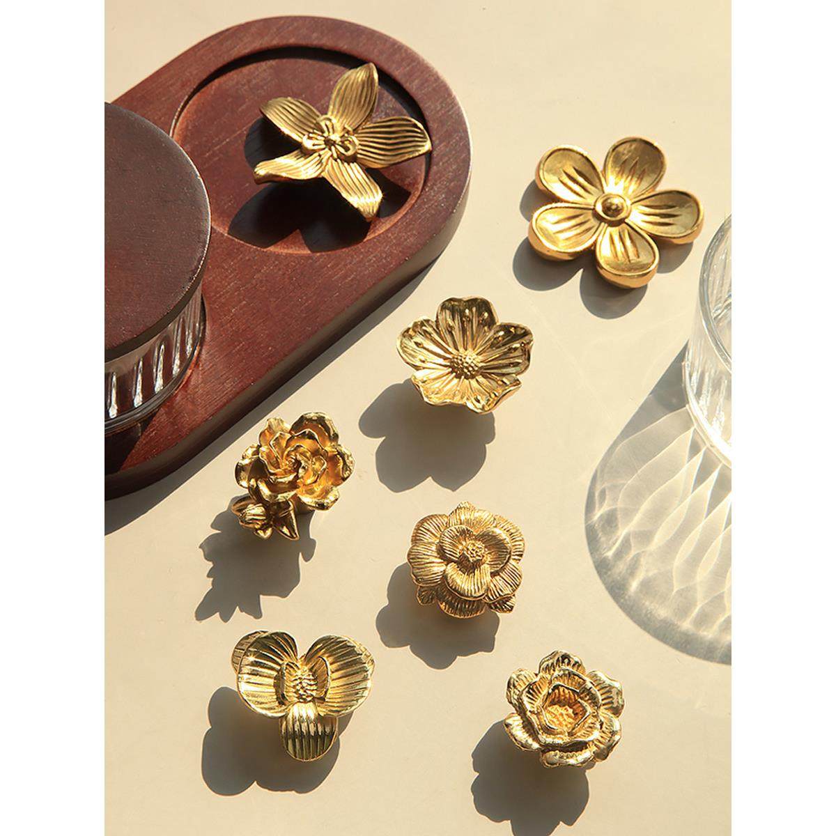 法式创意个性花朵黄铜衣柜门把手抽屉五金橱柜北欧金色小拉手轻奢,基础建材,小拉手,淘宝优惠券,粉丝福利购,淘宝优惠卷