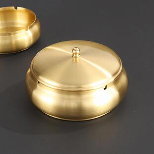 黄铜烟灰缸办公室大气简约带盖子特大号家用客厅高档防飞灰创意个