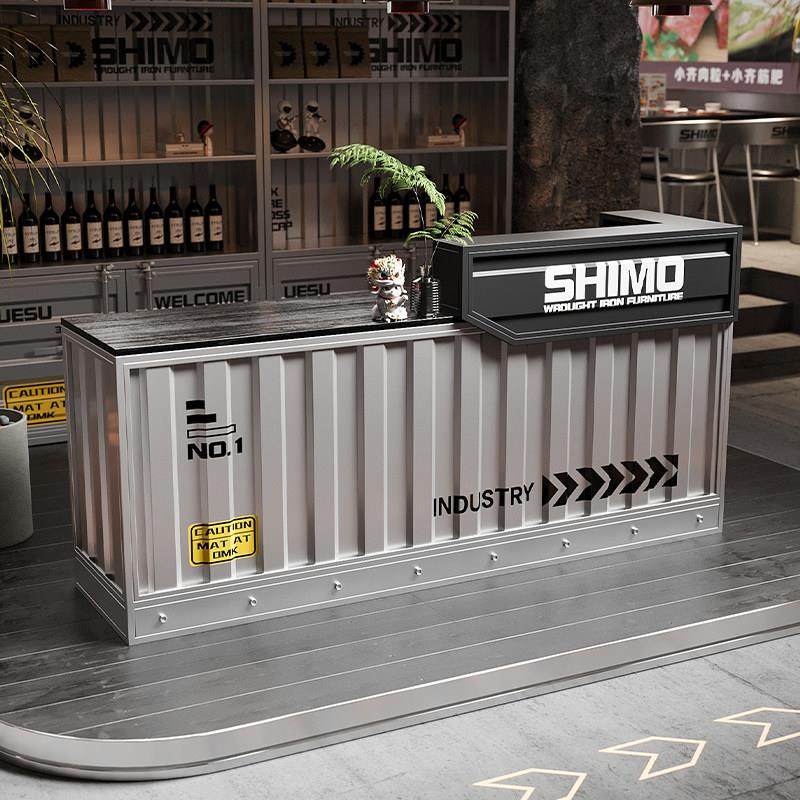 工业风酒吧吧台收银台集装箱奶茶店咖啡厅商用创意转角前台接待台