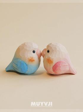 手工木雕鹦鹉小肥啾凯克治愈系小鸟电脑桌面摆件可爱情侣生日礼物