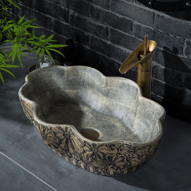 雕刻艺术台上盆仿古洗手盆复古风中式卫生间洗脸盆民宿洗漱台水盆