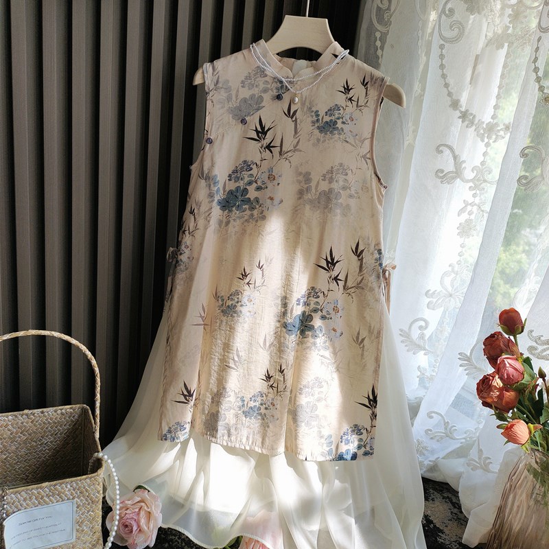 女童复古新中式旗袍2024夏季新款中国风女宝宝水墨飘逸汉服连衣裙