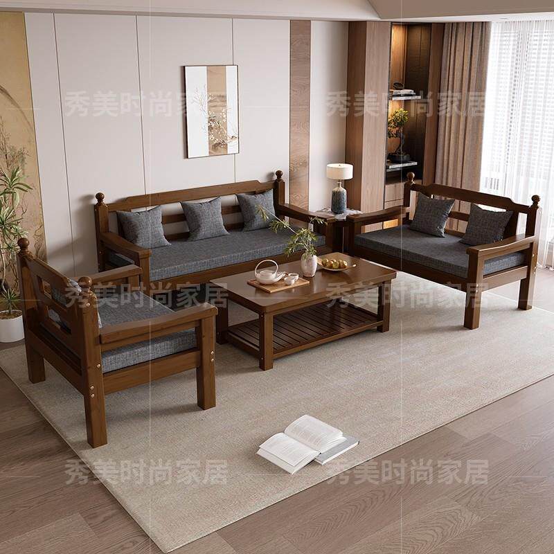 新中式全实木沙发出租屋客厅简易长椅小户型阳台家用民宿组合沙发