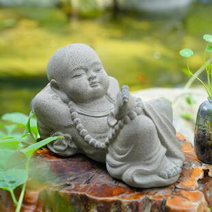 庭院禅意摆件小和尚中式花园造景布置彷石小沙弥户外露台装饰雕塑