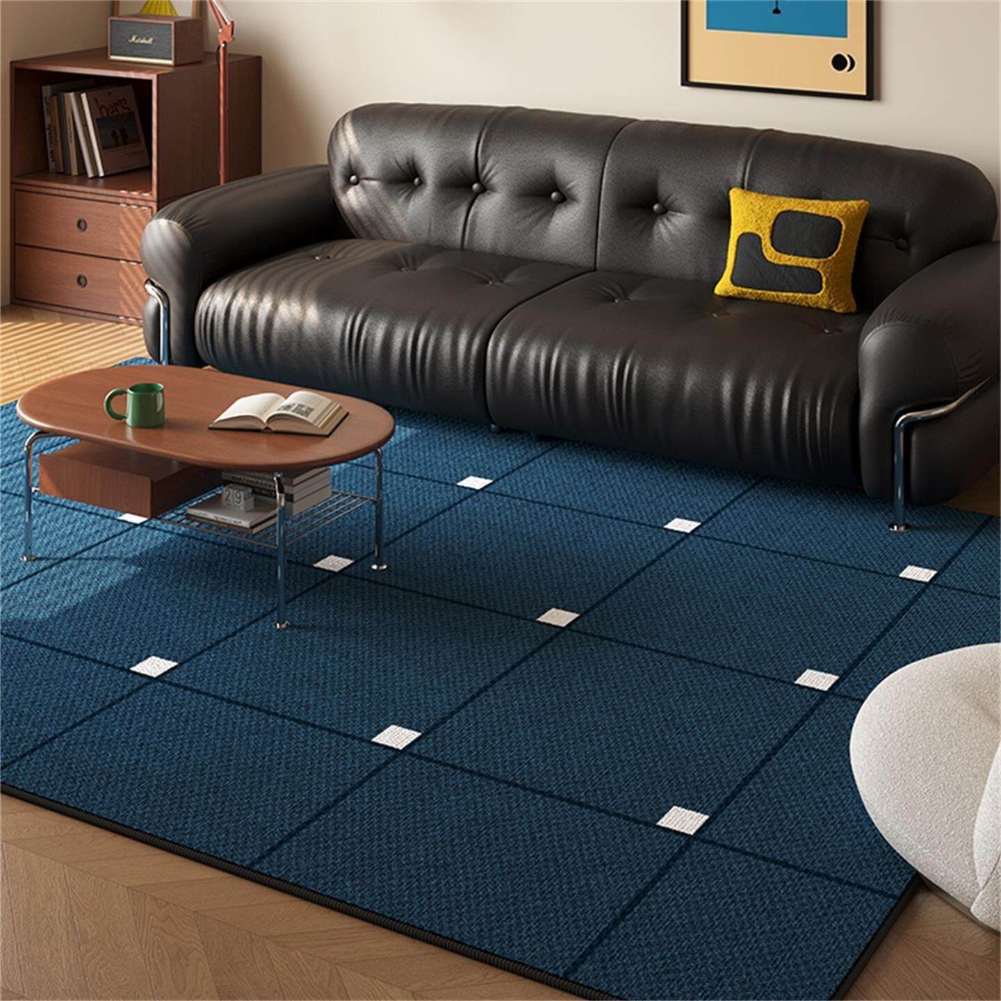 蓝色中古风客厅地毯轻奢高级感沙发茶几毯覆古卧室地垫2025新款