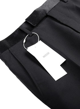 设计师款细腻轻盈保暖精纺70%羊毛男西裤修身剪裁小脚长裤黑色