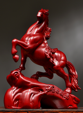 红花梨实木雕马摆件新中式马到成功家居客厅办公桌面装饰工艺礼品