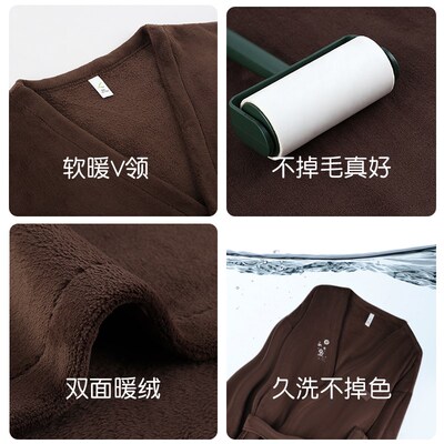 轩靓睡衣男秋冬季加绒加厚三件套装纯棉家居服法兰绒浴袍保暖睡袍