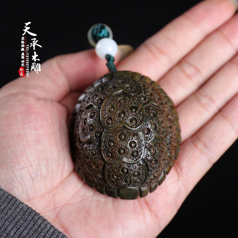 绿檀金钱龟壳手把件手工精雕木质紫光黑檀木雕工艺品挂件文玩把玩