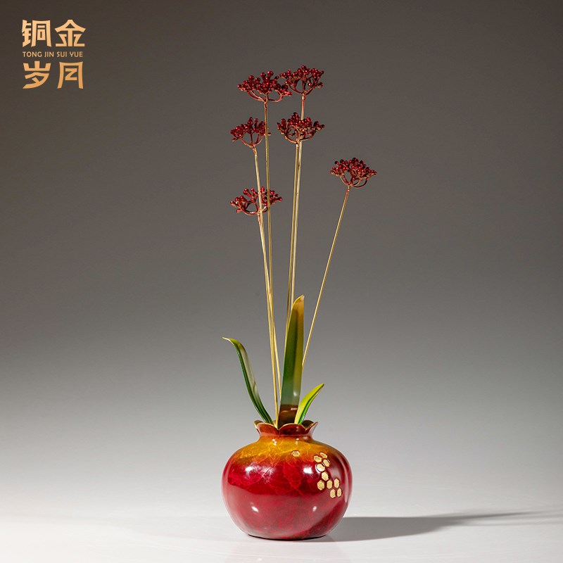 《繁花似锦》铜金岁月黄铜摆件铜器工艺品新中式家居客厅玄关装饰