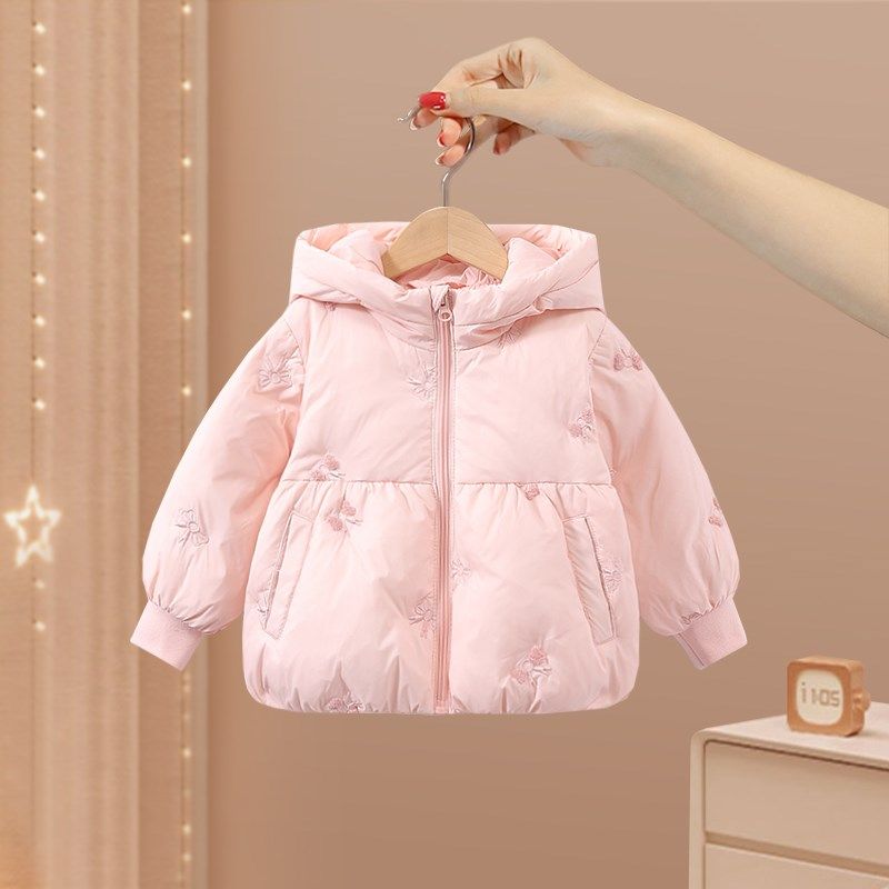 女童羽绒服秋冬季2024新款洋气轻薄宝宝红色冬装保暖儿童连帽外套