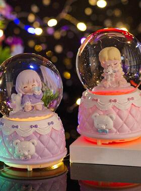 1大号飘雪花风灯摆件公主八音音乐盒水晶球新婚生日结婚礼物儿童