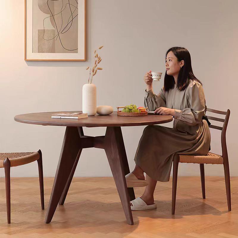 北欧圆形白蜡木餐桌实木小户型圆桌简约客厅复古饭桌咖啡桌洽谈桌