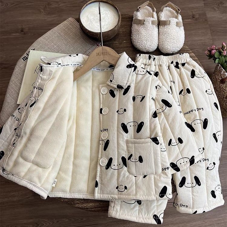 女童睡衣2025新款冬季儿童家居服冬款加厚女孩加绒夹棉女宝宝保暖