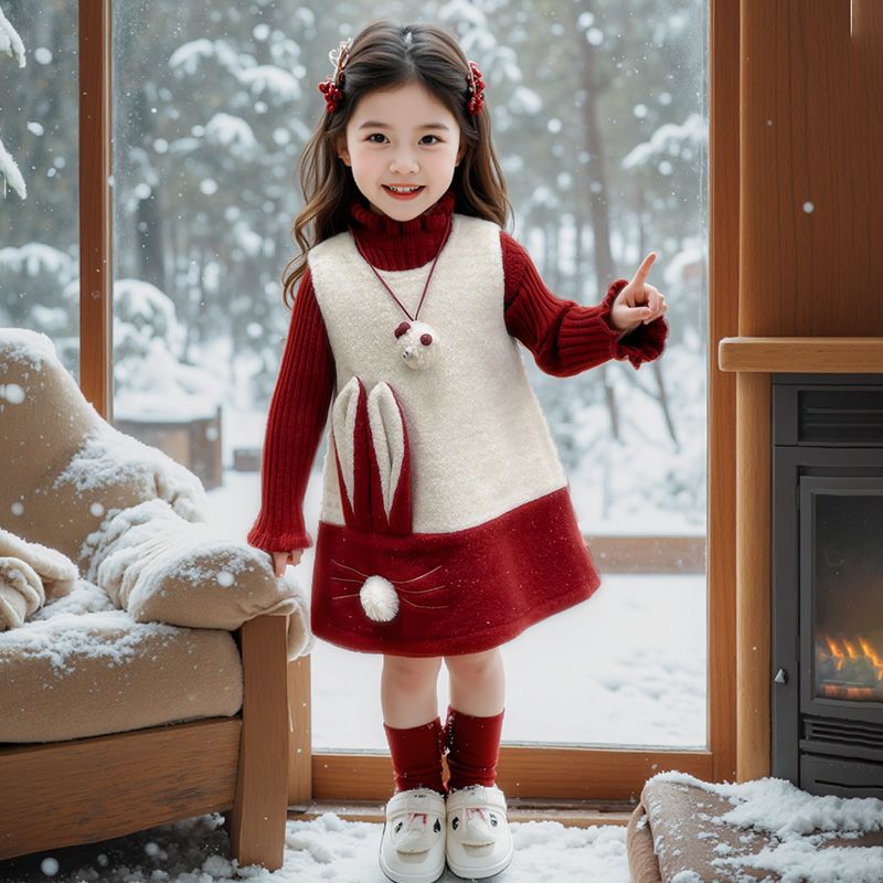 女童加绒连衣裙秋冬季2025新款洋气儿童加厚礼服公主裙女宝宝冬装
