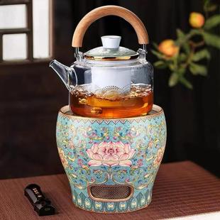 莺歌烧 电陶炉家用煮茶养生静音茶炉珐琅彩系列网红蓝风炉套装