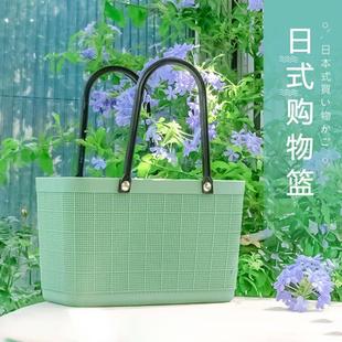 买菜手提购物包野餐篮大号菜篮子环保购物篮园艺工具筐塑料 日式
