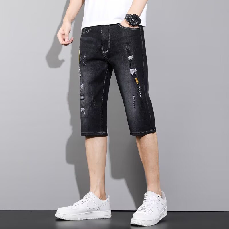 短裤潮牌七分夏天中裤夏季薄款牛仔裤男士休闲宽松直筒外穿7分裤