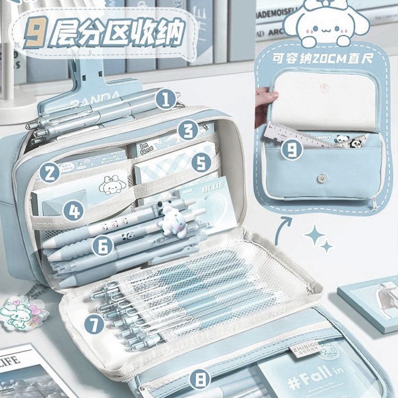 9层新款绿色笔袋女孩版2024年初中生超大容量透明铅笔盒小学生高
