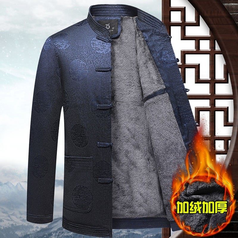 唐装男中老年人加绒加厚爷爷生日棉衣服爸爸装古风夹克秋冬季外套