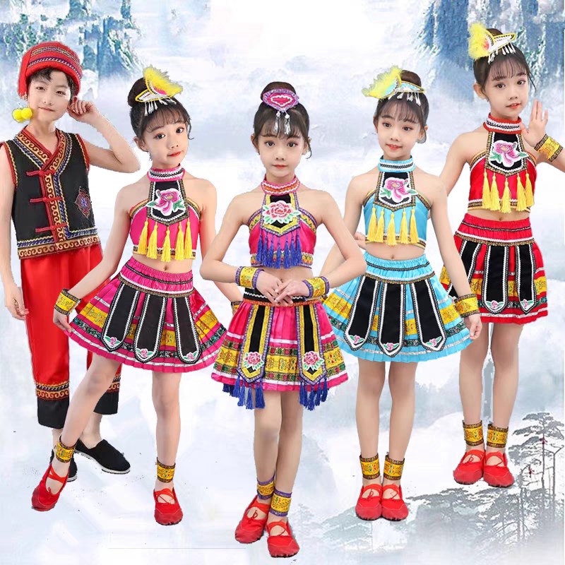 童年叮叮当演出服红山果儿童表演服男女童苗族少数民族彝族舞蹈服