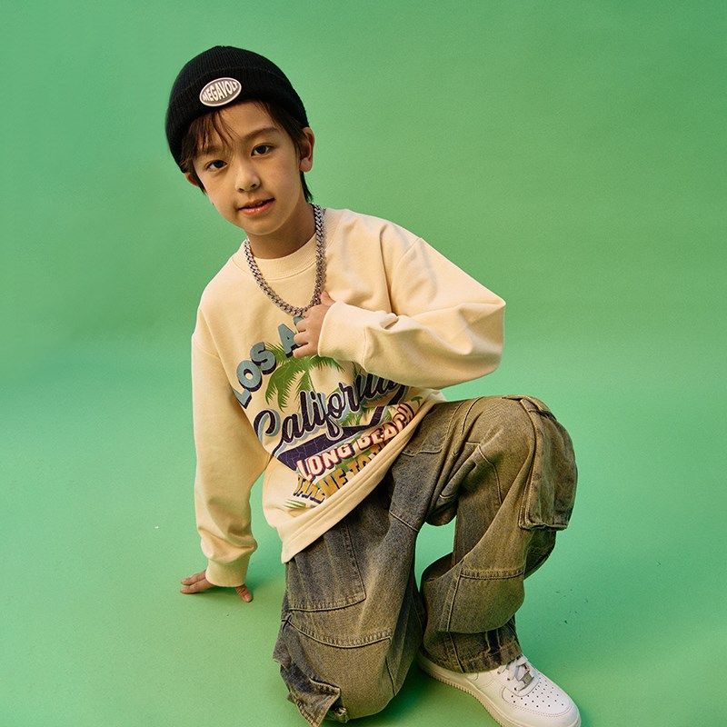MEGAVOLT男童嘻哈复古长袖卫衣儿童洗水牛仔裤套装hiphop街舞穿搭,童装/婴儿装/亲子装,儿童演出服,淘宝优惠券,粉丝福利购,淘宝优惠卷
