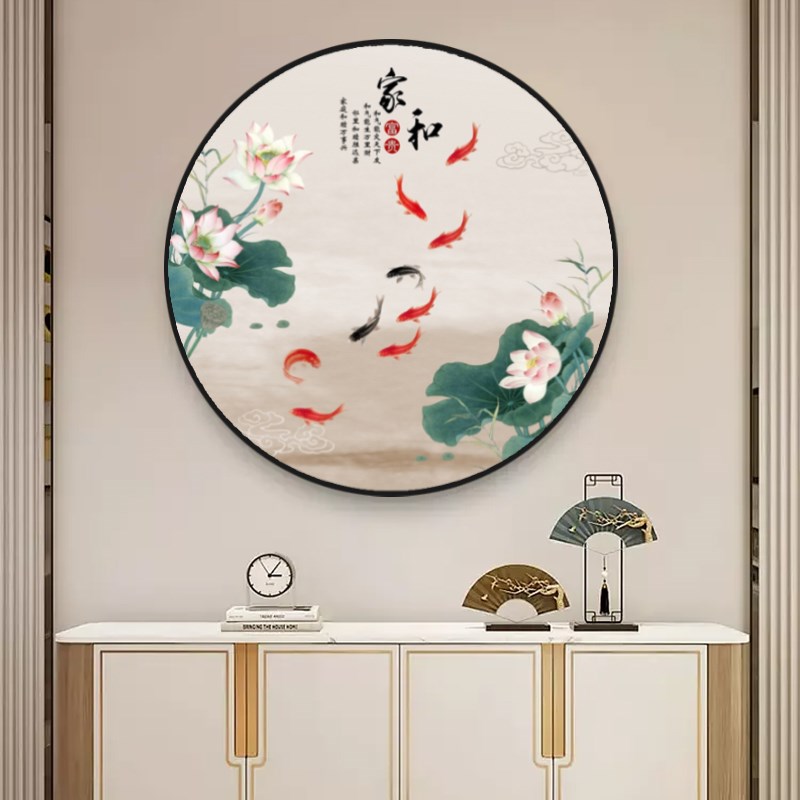 喜上眉梢新中式客厅装饰画日式花鸟餐厅挂画喜鹊卧室玄关圆形壁画图片