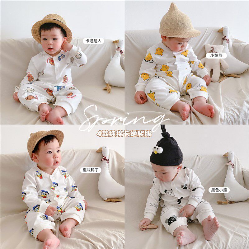 婴儿秋季薄款睡衣爬服宝宝可爱卡通ins风哈衣新生儿打底连体衣潮