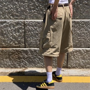 五分裤 Unique 宽松百搭显瘦高腰休闲中裤 复古口袋工装 SEI街头美式