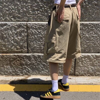 Unique SEI街头美式复古口袋工装宽松百搭显瘦高腰休闲中裤五分裤