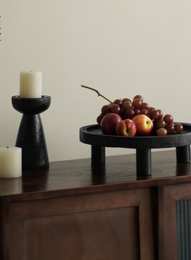 栗石复古新黑色碳化木圆形盘民宿茶室级感干果盘茶台