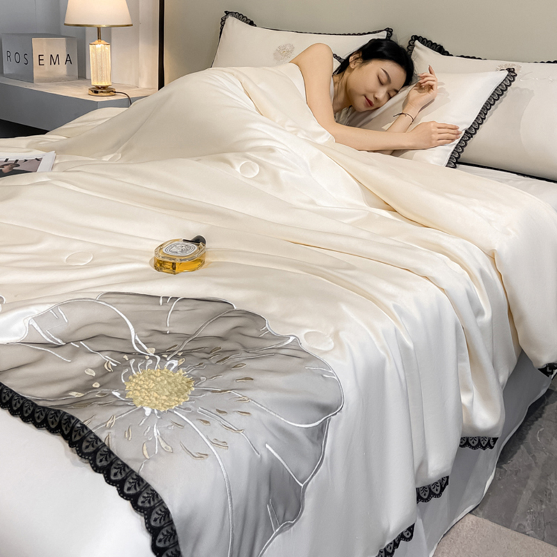 夏季新款冰丝床上四件套夏凉被真丝薄被子裸睡可机洗空调被三件套