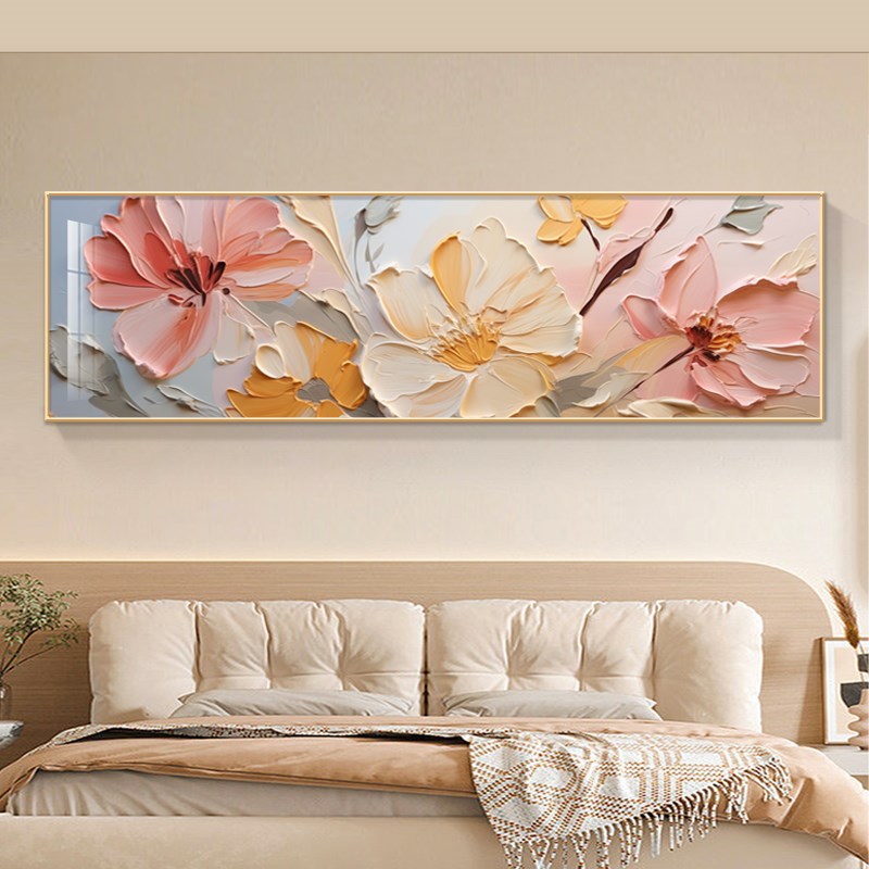 奶油风花卉床头挂画主卧装饰画夫妻卧室酒店房间非手绘大芬村油画图片