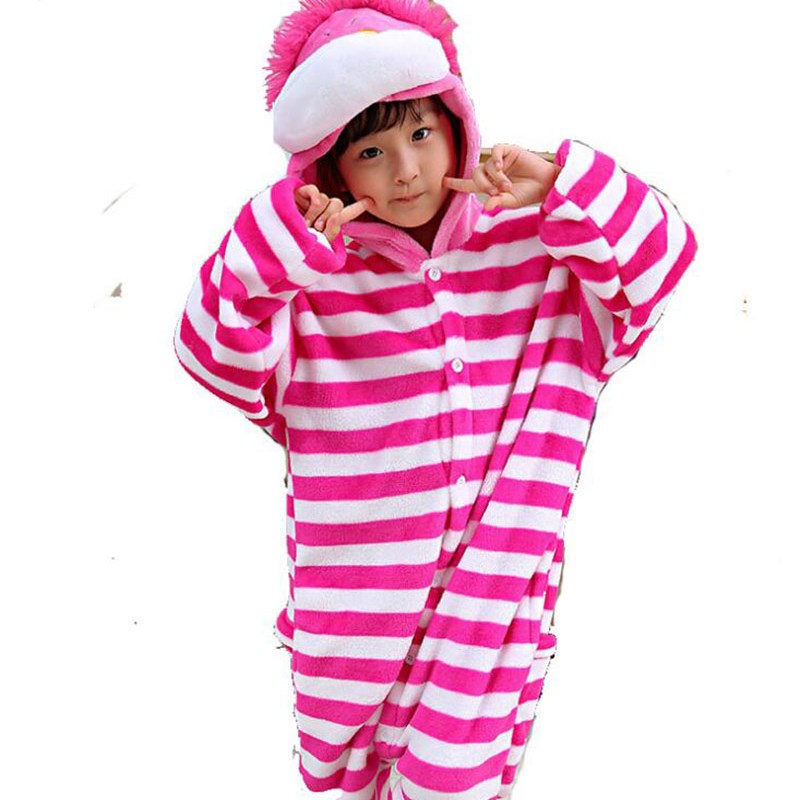 柴郡猫儿童卡通连体睡衣男孩动漫法兰绒可爱女宝宝加厚情侣演出服