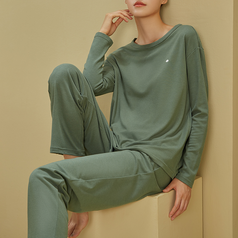 秋冬磨毛睡衣家居服女可出门休闲宽松春秋季套头长袖长裤两件套装