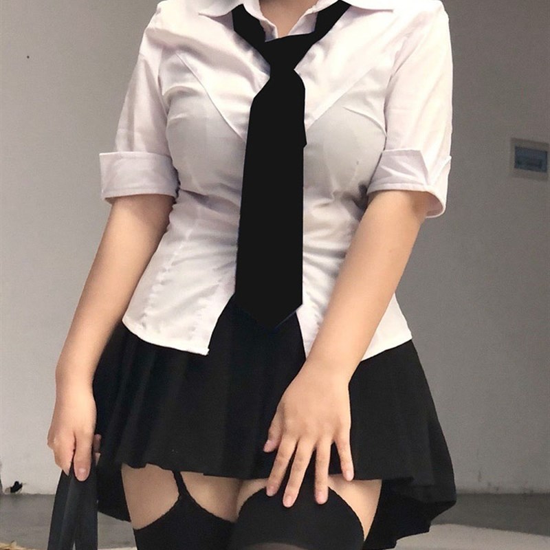 2023春夏新款薄款性感收腰白色衬衫女长袖+百褶裙辣妹JK时尚套装