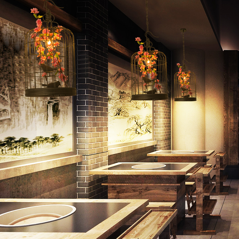 美式工业复古loft铁艺鸟笼个性创意植物特色餐厅吧台服装店吊灯
