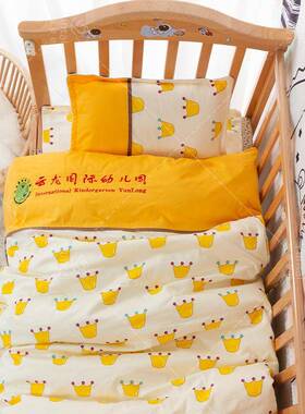 黄色卡通棉被六件套幼儿园通用午睡棉被舒适可水洗全棉三件套